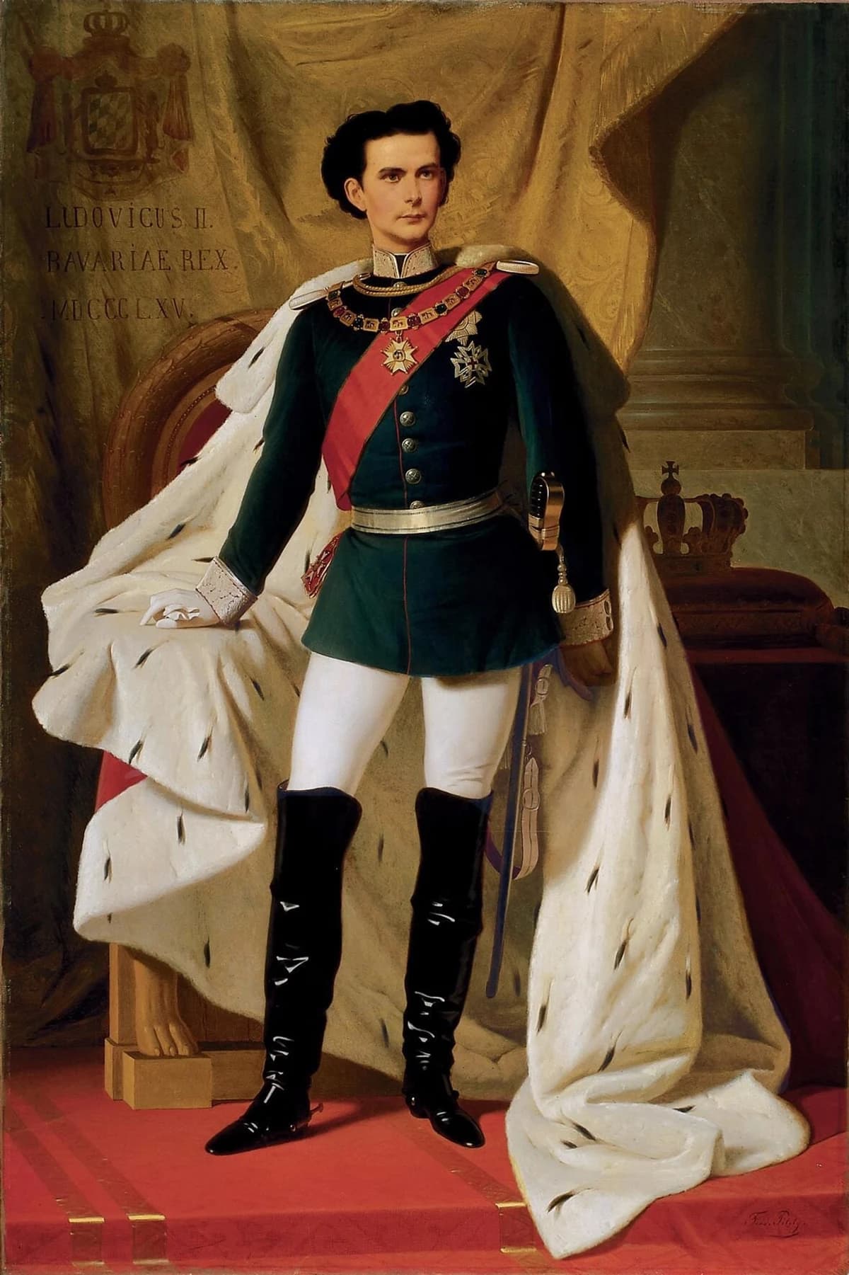 Ludwig II. in Generalsuniform mit Krönungsmantel, 1865. Ferdinand von Piloty; König Ludwig II.-Museum, Herrenchiemsee.