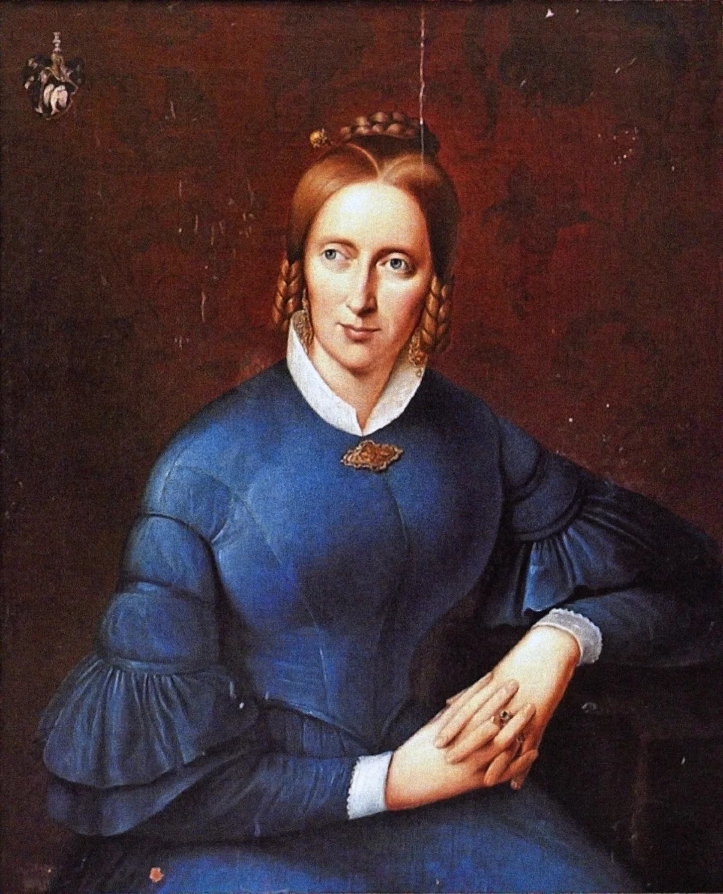 Annette von Droste-Hülshoff, painted by Johann Joseph Sprick in 1838. Historical portrait associated with Burg Hülshoff, reproduced through Wikimedia Commons.