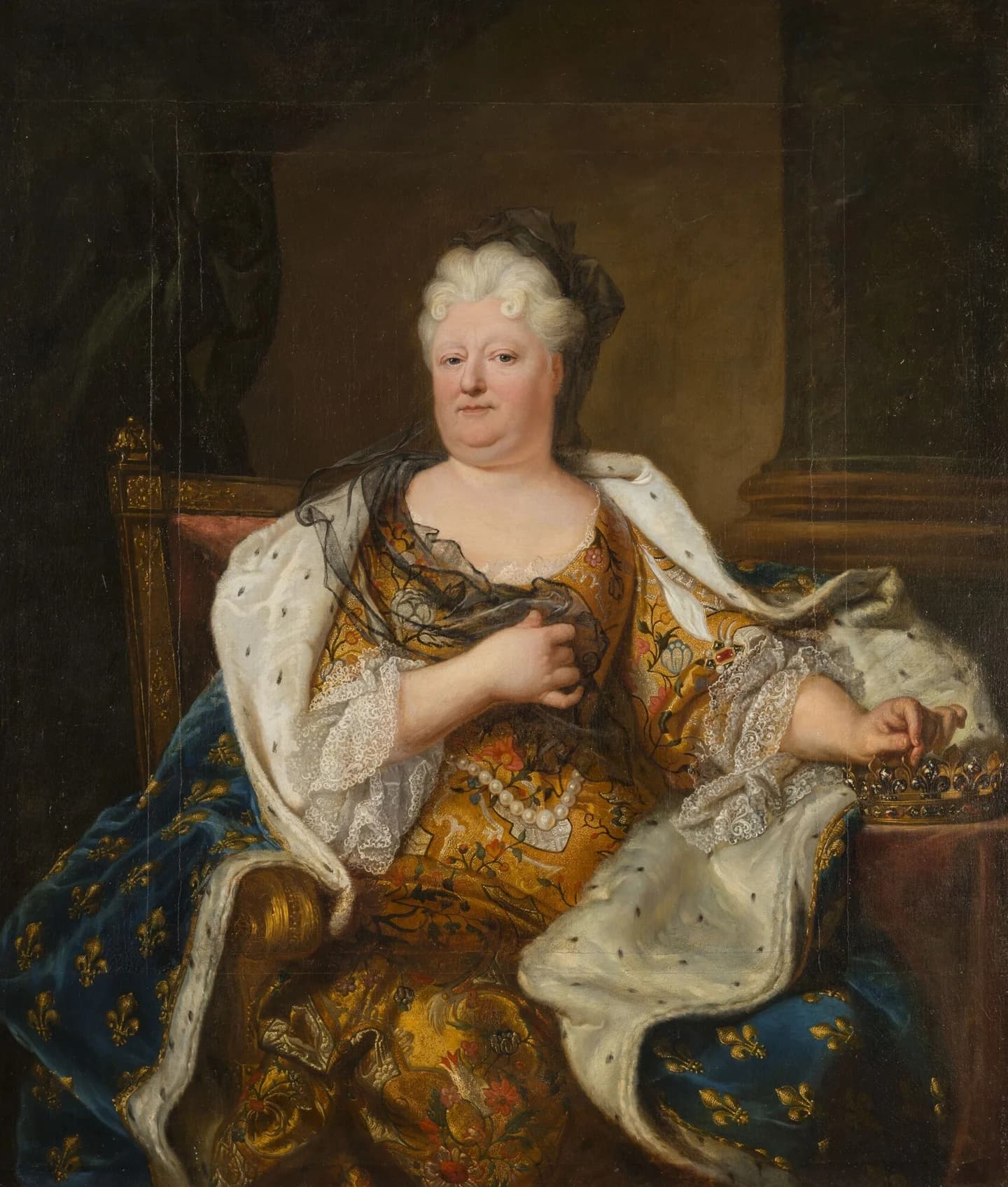 Elisabeth Charlotte, Herzogin von Orléans, nach Hyacinthe Rigaud, um 1713. Historische gemalte Kopie in Versailles, reproduziert über Wikimedia Commons.